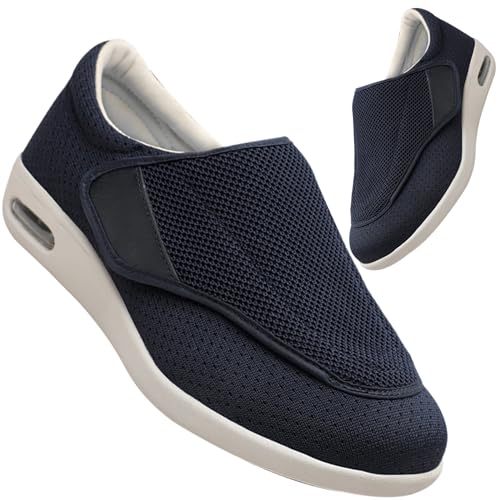 Hausschuhe mit Klettverschluss Herren Plantarfasziitis Schuhe Herren breite Passform Walkingschuhe für Diabetiker orthopädische geschwollene Füße Unterstützung leicht bequem(Color:Blue,Size:38 EU) von Möge