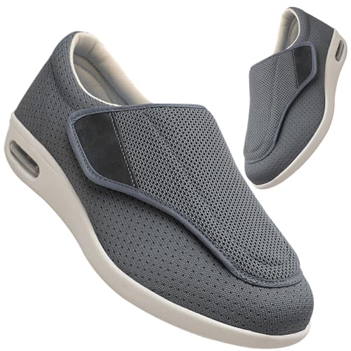 Hausschuhe mit Klettverschluss Herren Plantarfasziitis Schuhe Herren breite Passform Walkingschuhe für Diabetiker orthopädische geschwollene Füße Unterstützung leicht bequem(Color:Gray,Size:35 EU) von Möge