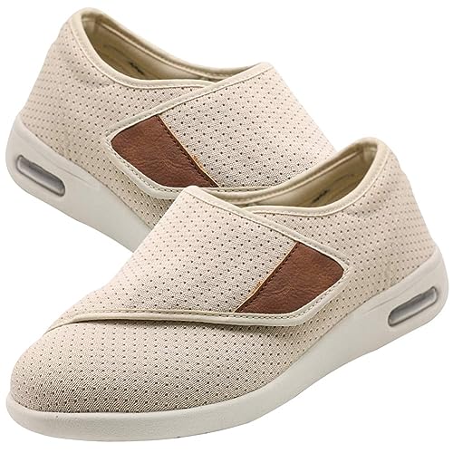 Herren Diabetiker Ödem Schuhe für Geschwollene Füße Senioren Schuhe Therapieschuhe Gesundheitsschuhe Damen Mesh Atmungsaktiv Walking Sneakers Einfaches An-und Ausziehen(Beige,37 EU) von Möge