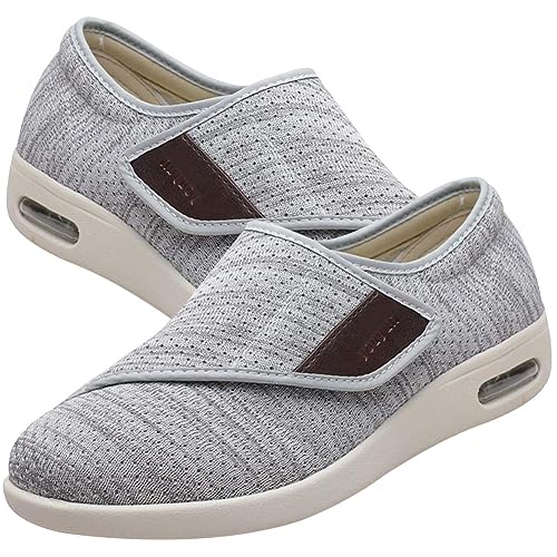 Herren Diabetiker Ödem Schuhe für Geschwollene Füße Senioren Schuhe Therapieschuhe Gesundheitsschuhe Damen Mesh Atmungsaktiv Walking Sneakers Einfaches An-und Ausziehen(LightGrey,39 EU) von Möge