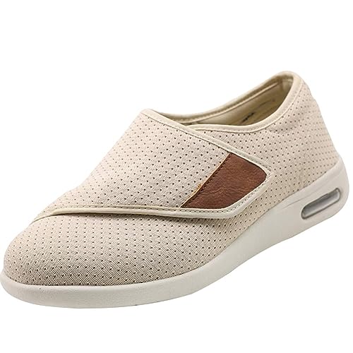 Möge Damen Herren Diabetiker Schuhe Atmungsaktiv Leicht Laufschuhe Weit Gesundheit Sneaker mit Klettverschluss Breit Halbschuhe Geschwollene Füße Gesundheitsschuhe(Color:Beige,Size:37.5 EU) von Möge