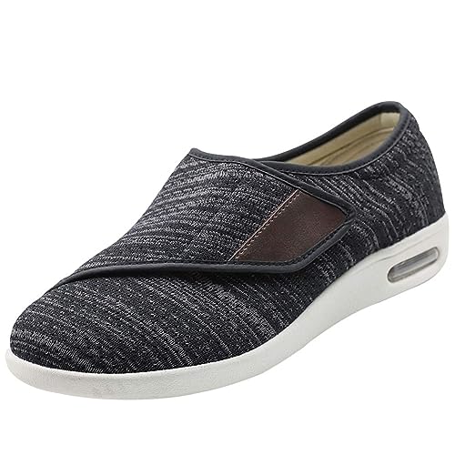 Möge Damen Herren Diabetiker Schuhe Atmungsaktiv Leicht Laufschuhe Weit Gesundheit Sneaker mit Klettverschluss Breit Halbschuhe Geschwollene Füße Gesundheitsschuhe(Color:BlackGrey,Size:37 EU) von Möge