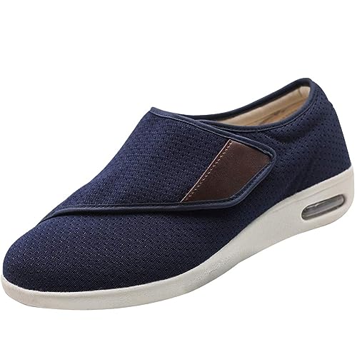 Möge Damen Herren Diabetiker Schuhe Atmungsaktiv Leicht Laufschuhe Weit Gesundheit Sneaker mit Klettverschluss Breit Halbschuhe Geschwollene Füße Gesundheitsschuhe(Color:Blue,Size:35 EU) von Möge