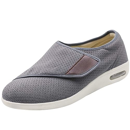 Möge Damen Herren Diabetiker Schuhe Atmungsaktiv Leicht Laufschuhe Weit Gesundheit Sneaker mit Klettverschluss Breit Halbschuhe Geschwollene Füße Gesundheitsschuhe(Color:Gray,Size:35 EU) von Möge