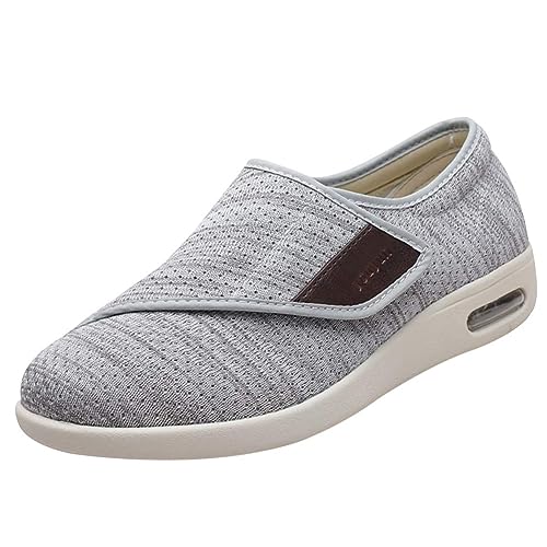 Möge Damen Herren Diabetiker Schuhe Atmungsaktiv Leicht Laufschuhe Weit Gesundheit Sneaker mit Klettverschluss Breit Halbschuhe Geschwollene Füße Gesundheitsschuhe(Color:LightGrey,Size:36 EU) von Möge