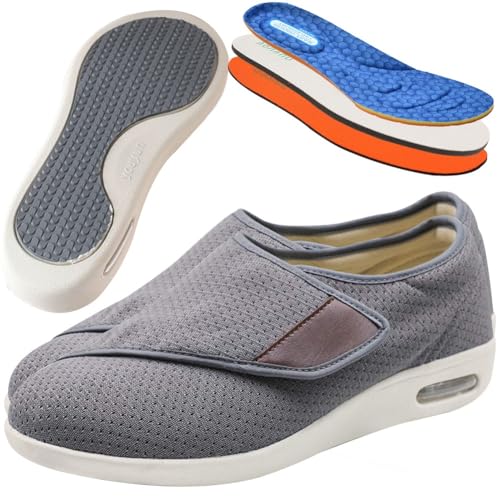 Möge Diabetiker Schuhe Extra Weit Herren Verbandsschuhem Klettverschluss Sandalen Gesundheitsschuhe Therapieschuhe Hausschuhe für Geschwollene Beine und Füße(Color:Gray,Size:42 EU) von Möge