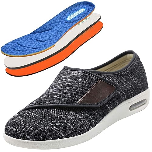 Möge Diabetiker Schuhe Herren Damen Atmungsaktiv Leicht Laufschuhe Freizeitschuhe mit Klettverschluss Weite Passform Schuhe für Geschwollene Füße Senioren Turnschuhe Rehaschuhe(BlackGrey,40.5 EU) von Möge