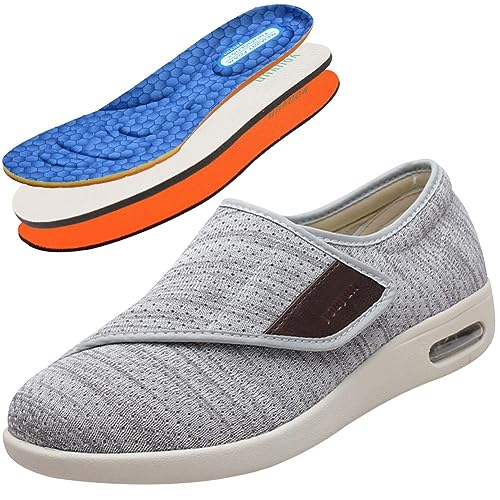 Möge Diabetiker Schuhe Herren Damen Atmungsaktiv Leicht Laufschuhe Freizeitschuhe mit Klettverschluss Weite Passform Schuhe für Geschwollene Füße Senioren Turnschuhe Rehaschuhe(LightGrey,36 EU) von Möge