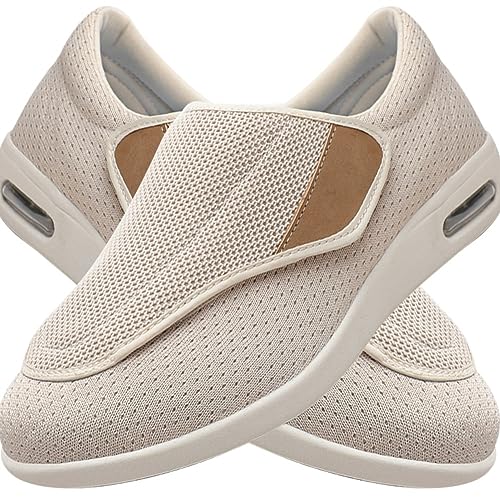 Diabetiker Schuhe Herren Damen extra weit Senioren Orthopädische Hausschuhe mit Klettverschluss für geschwollen Füße Senioren Bequem Reha Sandalen (Color : Beige, Size : 35 EU) von Möge