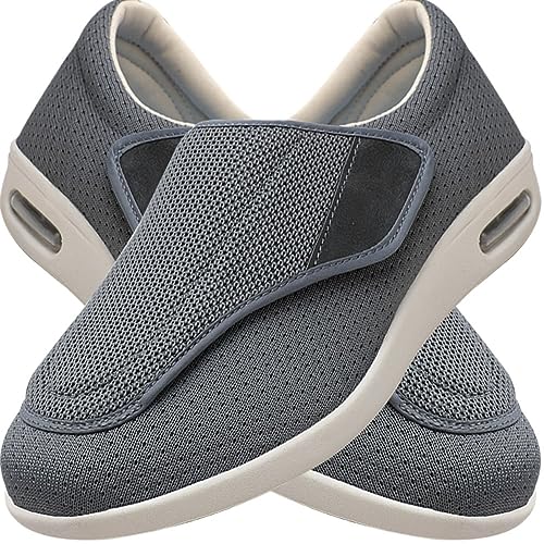 Diabetiker Schuhe Herren Damen extra weit Senioren Orthopädische Hausschuhe mit Klettverschluss für geschwollen Füße Senioren Bequem Reha Sandalen (Color : Gray, Size : 36 EU) von Möge