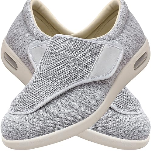 Diabetiker Schuhe Herren Damen extra weit Senioren Orthopädische Hausschuhe mit Klettverschluss für geschwollen Füße Senioren Bequem Reha Sandalen (Color : LightGrey, Size : 35 EU) von Möge