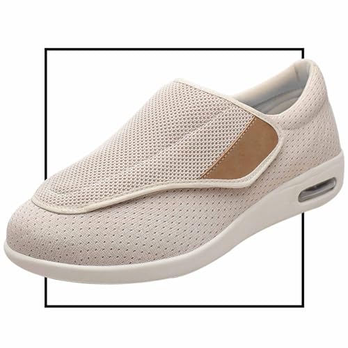 Möge Diabetiker Schuhe Herren Extra Breit Mokassins Klettverschluss Orthopädische Schuhe für Geschwollene Füße Leicht Senioren rutschfest Turnschuhe(Color:Beige,Size:40 EU) von Möge