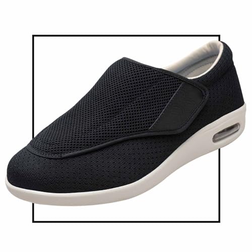 Möge Diabetiker Schuhe Herren Extra Breit Mokassins Klettverschluss Orthopädische Schuhe für Geschwollene Füße Leicht Senioren rutschfest Turnschuhe(Color:Black,Size:37.5 EU) von Möge