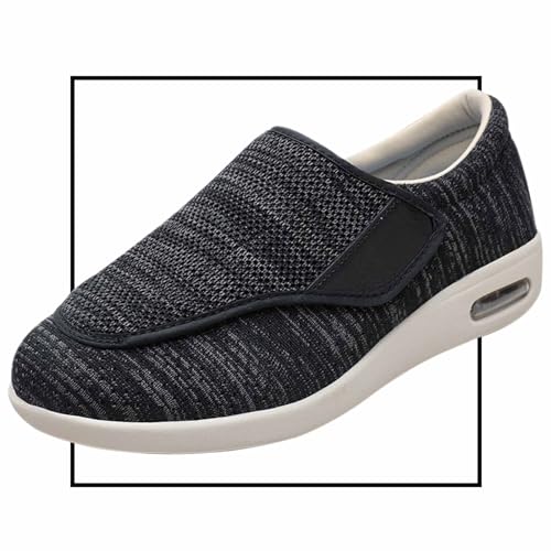 Möge Diabetiker Schuhe Herren Extra Breit Mokassins Klettverschluss Orthopädische Schuhe für Geschwollene Füße Leicht Senioren rutschfest Turnschuhe(Color:BlackGrey,Size:38 EU) von Möge