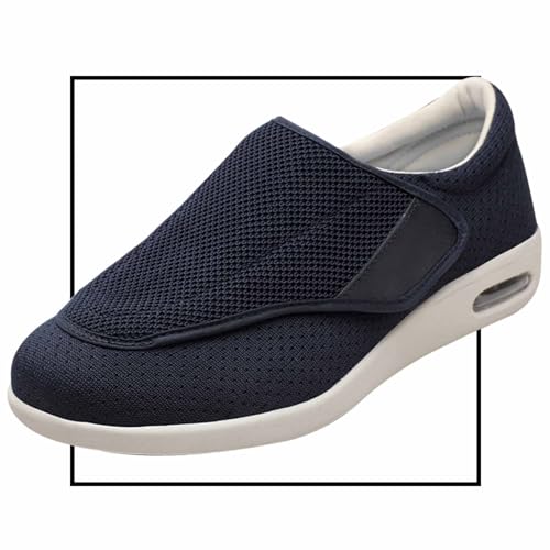 Möge Diabetiker Schuhe Herren Extra Breit Mokassins Klettverschluss Orthopädische Schuhe für Geschwollene Füße Leicht Senioren rutschfest Turnschuhe(Color:Blue,Size:48 EU) von Möge