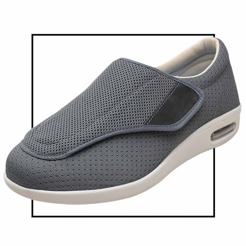 Möge Diabetiker Schuhe Herren Extra Breit Mokassins Klettverschluss Orthopädische Schuhe für Geschwollene Füße Leicht Senioren rutschfest Turnschuhe(Color:Gray,Size:35 EU) von Möge