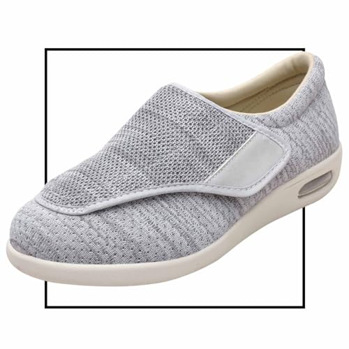 Möge Diabetiker Schuhe Herren Extra Breit Mokassins Klettverschluss Orthopädische Schuhe für Geschwollene Füße Leicht Senioren rutschfest Turnschuhe(Color:LightGrey,Size:42 EU) von Möge