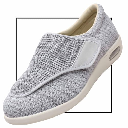 Möge Diabetiker Schuhe Herren Extra Breite Füße mit Klettverschluss Schuhe für Geschwollene Füße Ultraleicht rutschfest Gesundheitsschuhe Senioren Turnschuhe Hausschuhe(Color:LightGrey,Size:44.5 EU) von Möge