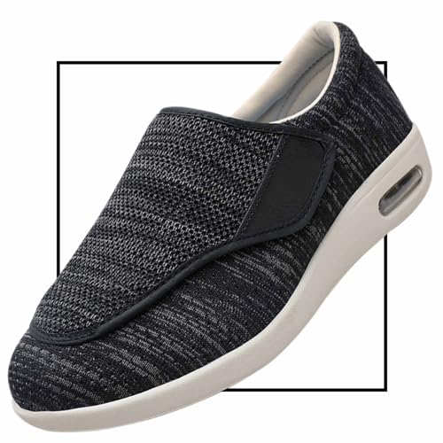 Möge Diabetiker Schuhe Herren Extra Breite Füße mit Klettverschluss Schuhe für Geschwollene Füße Ultraleicht rutschfest Gesundheitsschuhe Senioren Turnschuhe Hausschuhe(Color:BlackGrey,Size:37.5 EU) von Möge