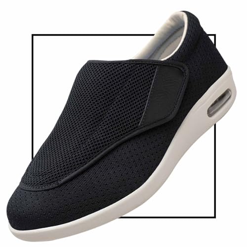 Möge Diabetiker Schuhe Herren Extra Breite Füße mit Klettverschluss Schuhe für Geschwollene Füße Ultraleicht rutschfest Gesundheitsschuhe Senioren Turnschuhe Hausschuhe(Color:Black,Size:37.5 EU) von Möge