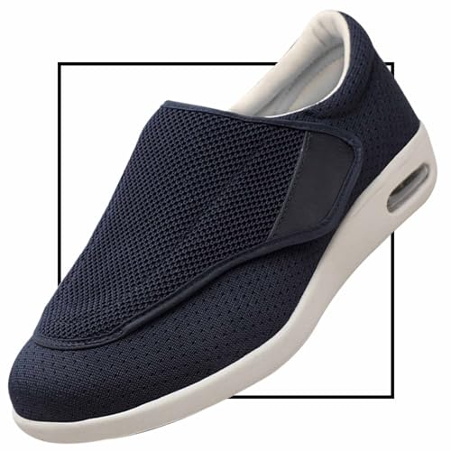 Möge Diabetiker Schuhe Herren Extra Breite Füße mit Klettverschluss Schuhe für Geschwollene Füße Ultraleicht rutschfest Gesundheitsschuhe Senioren Turnschuhe Hausschuhe(Color:Blue,Size:36 EU) von Möge