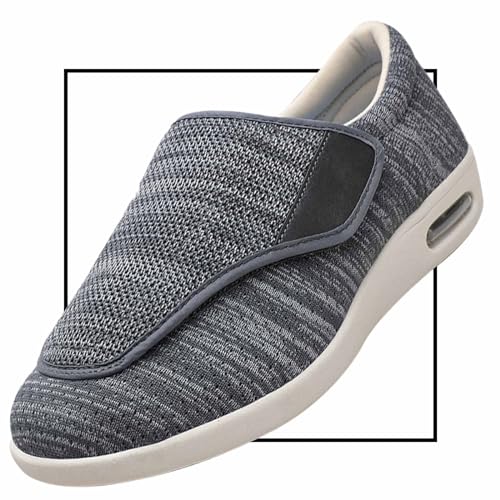 Möge Diabetiker Schuhe Herren Extra Breite Füße mit Klettverschluss Schuhe für Geschwollene Füße Ultraleicht rutschfest Gesundheitsschuhe Senioren Turnschuhe Hausschuhe(Color:Darkgrey,Size:39 EU) von Möge