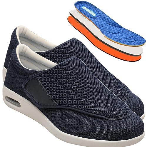 Möge Diabetiker Schuhe Herren Extra Breite Füße mit Klettverschluss Schuhe für Geschwollene Füße Ultraleicht rutschfest Gesundheitsschuhe Senioren Turnschuhe Hausschuhe (Color : Blue, Size : 37.5 EU) von Möge