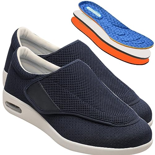 Möge Diabetiker Schuhe Herren Extra Breite Füße mit Klettverschluss Schuhe für Geschwollene Füße Ultraleicht rutschfest Gesundheitsschuhe Senioren Turnschuhe Hausschuhe (Color : Blue, Size : 43.5 EU) von Möge