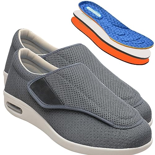 Möge Diabetiker Schuhe Herren Extra Breite Füße mit Klettverschluss Schuhe für Geschwollene Füße Ultraleicht rutschfest Gesundheitsschuhe Senioren Turnschuhe Hausschuhe (Color : Gray, Size : 37.5 EU) von Möge