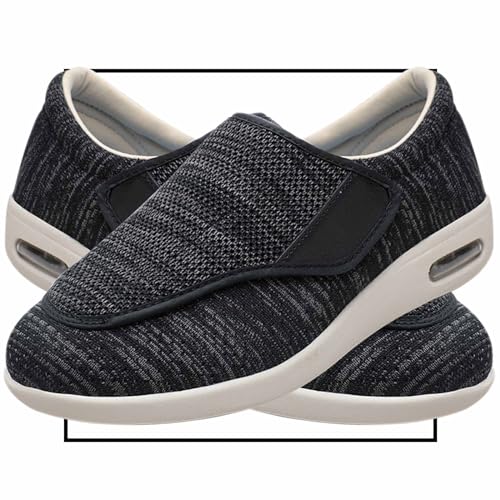 Möge Diabetiker Schuhe Herren Extra Weit mit Klettverschluss überbreite weiche Gesundheitsschuhe Herren für Dicke breite Füße Medizinische Schuhe Rehaschuhe(Color:BlackGrey,Size:37.5 EU) von Möge