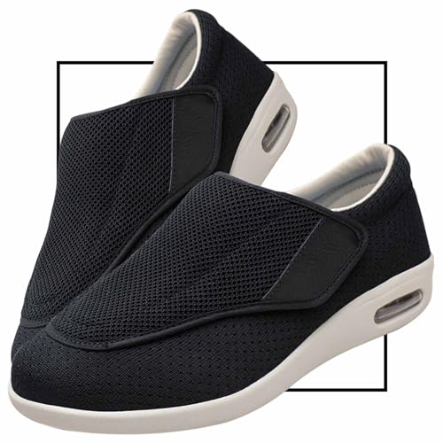 Möge Diabetiker Schuhe Herren Hausschuhe Herren Extra Weit Freizeitschuhe Verbandsschuhe Hallux Orthopädische Schuhe Herren mit Klettverschluss Breiter Orthopädische(Color:Black,Size:38 EU) von Möge