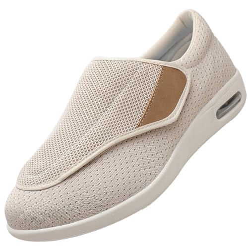 Möge Diabetiker Schuhe Herren Orthopädische Hausschuhe Extra Weit Freizeitschuhe Verbandsschuhe Hallux Orthopädische Schuhe Herren mit Klettverschluss Breiter (Color : Beige, Size : 37 EU) von Möge