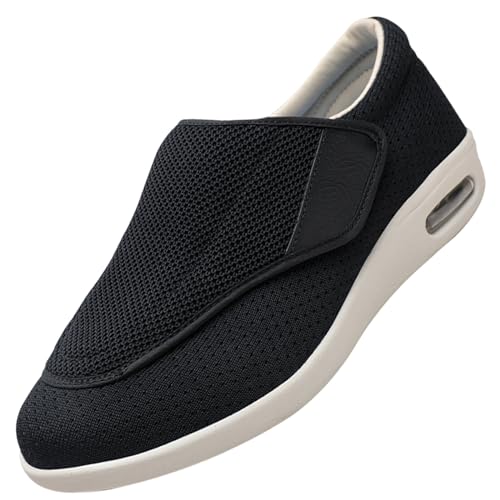 Möge Diabetiker Schuhe Herren Orthopädische Hausschuhe Extra Weit Freizeitschuhe Verbandsschuhe Hallux Orthopädische Schuhe Herren mit Klettverschluss Breiter (Color : Black, Size : 43 EU) von Möge