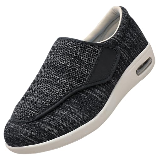 Möge Diabetiker Schuhe Herren Orthopädische Hausschuhe Extra Weit Freizeitschuhe Verbandsschuhe Hallux Orthopädische Schuhe Herren mit Klettverschluss Breiter (Color : BlackGrey, Size : 47 EU) von Möge