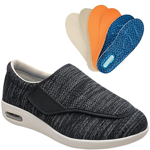 Möge Diabetiker Schuhe Herren Schlüpfen Schuhe für Breite Füße Weit Gesundheit Sneaker mit Klettverschluss Breit Halbschuhe für Geschwollene Füße Lässige (Color : BlackGrey, Size : 41 EU) von Möge