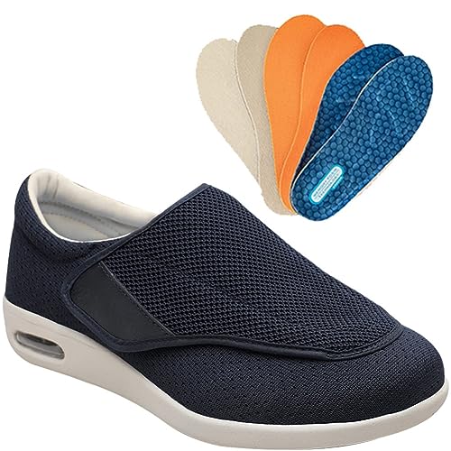 Möge Diabetiker Schuhe Herren Schlüpfen Schuhe für Breite Füße Weit Gesundheit Sneaker mit Klettverschluss Breit Halbschuhe für Geschwollene Füße Lässige (Color : Blue, Size : 42 EU) von Möge