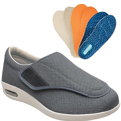 Möge Diabetiker Schuhe Herren Schlüpfen Schuhe für Breite Füße Weit Gesundheit Sneaker mit Klettverschluss Breit Halbschuhe für Geschwollene Füße Lässige (Color : Gray, Size : 43 EU) von Möge