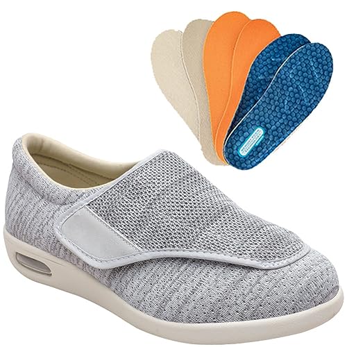 Möge Diabetiker Schuhe Herren Schlüpfen Schuhe für Breite Füße Weit Gesundheit Sneaker mit Klettverschluss Breit Halbschuhe für Geschwollene Füße Lässige (Color : LightGrey, Size : 37.5 EU) von Möge