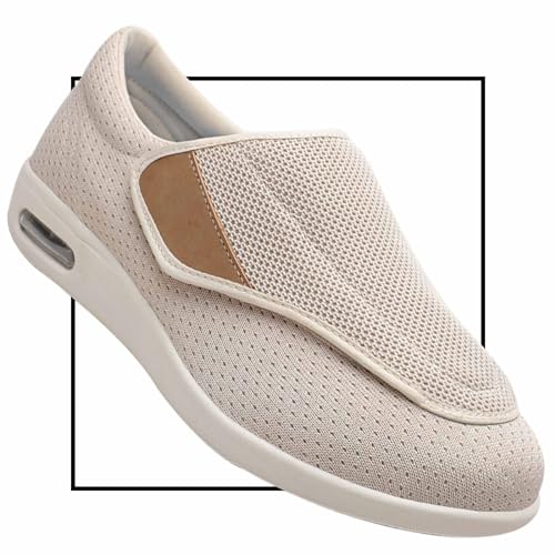 Möge Diabetiker Schuhe Herren Slip on Sneakers Extra Weite Bequeme Turnschuh Leicht Walkingschuhe Atmungsaktiv Breite Slipper Schuhe Mokassins Slip On Loafer(Color:Beige,Size:37.5 EU) von Möge