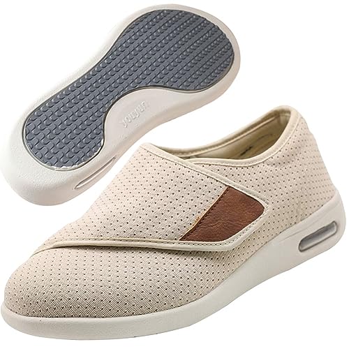 Möge Diabetiker Schuhe Herren Verbandsschuhe Sommerschuhe Schuhe mit Klettverschluss alte Schuhe rote und geschwollene Schuhe mit Daumen Valgus Gesundheitsschuhe(Color:Beige,Size:37 EU) von Möge