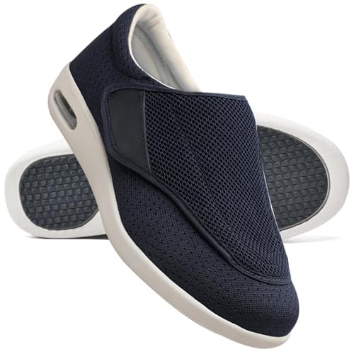 Möge Hausschuhe Klettverschluss Senioren Diabetiker Schuhe Herren Geschwollene Füße Ohne Schnuersenkel Slip-on Schuhe Diabetes Walking Schuhe Orthopädische Turnschuhe (Color : Blue, Size : 41 EU) von Möge