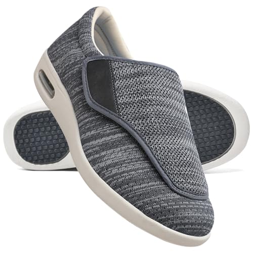 Möge Hausschuhe Klettverschluss Senioren Diabetiker Schuhe Herren Geschwollene Füße Ohne Schnuersenkel Slip-on Schuhe Diabetes Walking Schuhe Orthopädische Turnschuhe (Color : Darkgrey, Size : 37 EU) von Möge