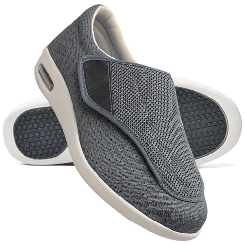 Möge Hausschuhe Klettverschluss Senioren Diabetiker Schuhe Herren Geschwollene Füße Ohne Schnuersenkel Slip-on Schuhe Diabetes Walking Schuhe Orthopädische Turnschuhe (Color : Gray, Size : 36 EU) von Möge