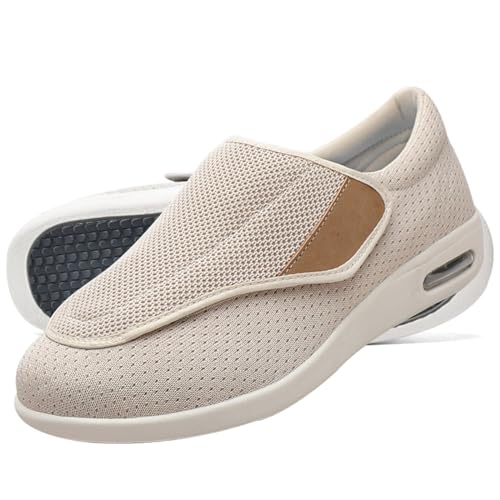 Möge Hausschuhe Klettverschluss Senioren Diabetiker Schuhe Herren Schlüpfen Schuhe für Breite Füße Verbandsschuhe Damen Sommerschuhe Schuhe (Color : Beige, Size : 35 EU) von Möge