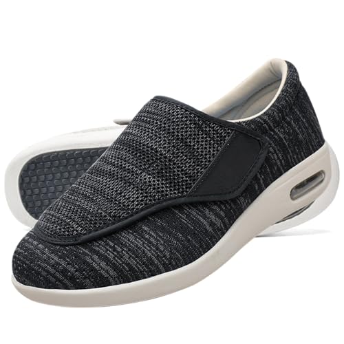 Möge Hausschuhe Klettverschluss Senioren Diabetiker Schuhe Herren Schlüpfen Schuhe für Breite Füße Verbandsschuhe Damen Sommerschuhe Schuhe (Color : BlackGrey, Size : 36 EU) von Möge