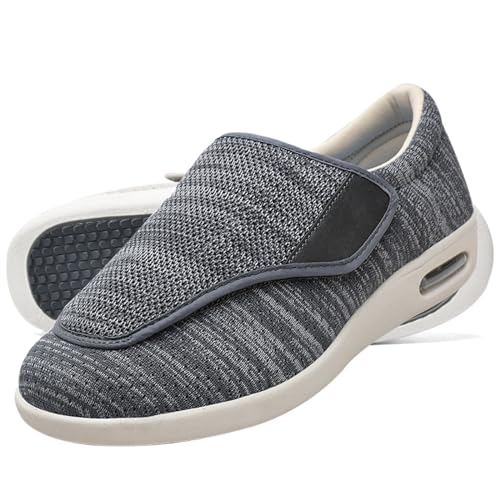 Möge Hausschuhe Klettverschluss Senioren Diabetiker Schuhe Herren Schlüpfen Schuhe für Breite Füße Verbandsschuhe Damen Sommerschuhe Schuhe (Color : Darkgrey, Size : 35 EU) von Möge