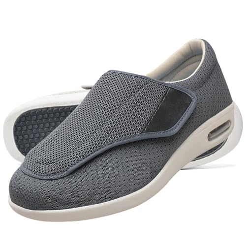 Möge Hausschuhe Klettverschluss Senioren Diabetiker Schuhe Herren Schlüpfen Schuhe für Breite Füße Verbandsschuhe Damen Sommerschuhe Schuhe (Color : Gray, Size : 35 EU) von Möge