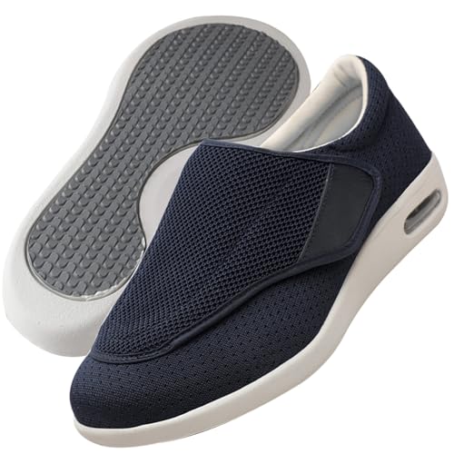 Möge Hausschuhe Senioren Herren Klettverschluss Slip On Sneaker Herren Extra Weite Freizeitschuhe für Plantarfasziitis Fußschmerzen Turnschuhe rutschfest Walkingschuhe (Color : Blue, Size : 37 EU) von Möge