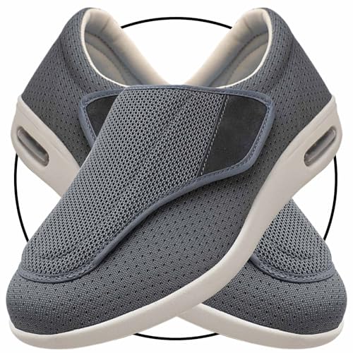 Möge Hausschuhe mit Klettverschluss Herren Diabetiker Extra Weite geschwollene Schuhe mit Daumen Valgus Gesundheitsschuhe Passform Orthopädischer Schuhe(Color:Gray,Size:37 EU) von Möge