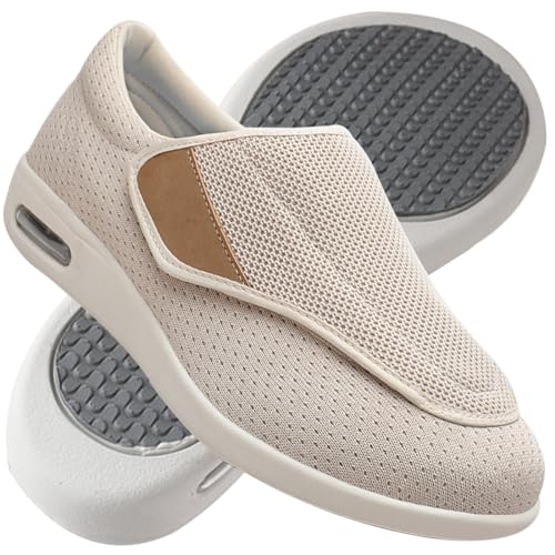 Möge Herren Diabetiker Hausschuhe Extra Breite Diabetiker Schuhe Arthritis Ödem Geschwollene Füße Schuhe Pantoffeln Verstellbar rutschfeste Weit Hausschuhe (Color : Beige, Size : 40.5 EU) von Möge